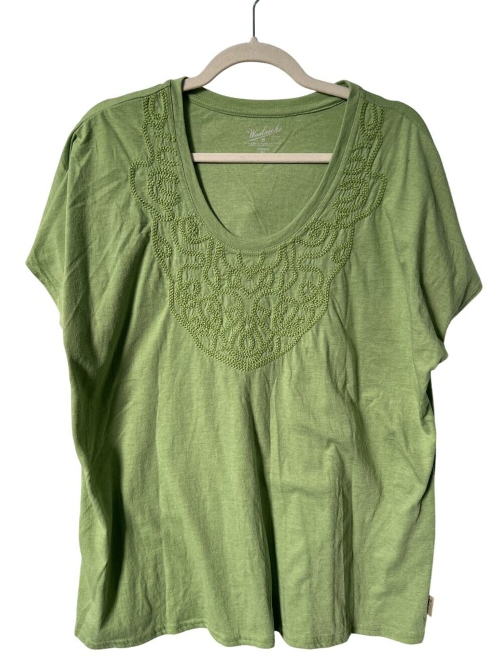 Woolrich Top XXL Embroidered Scoop Neck Short Sleeve Green Modern Essential